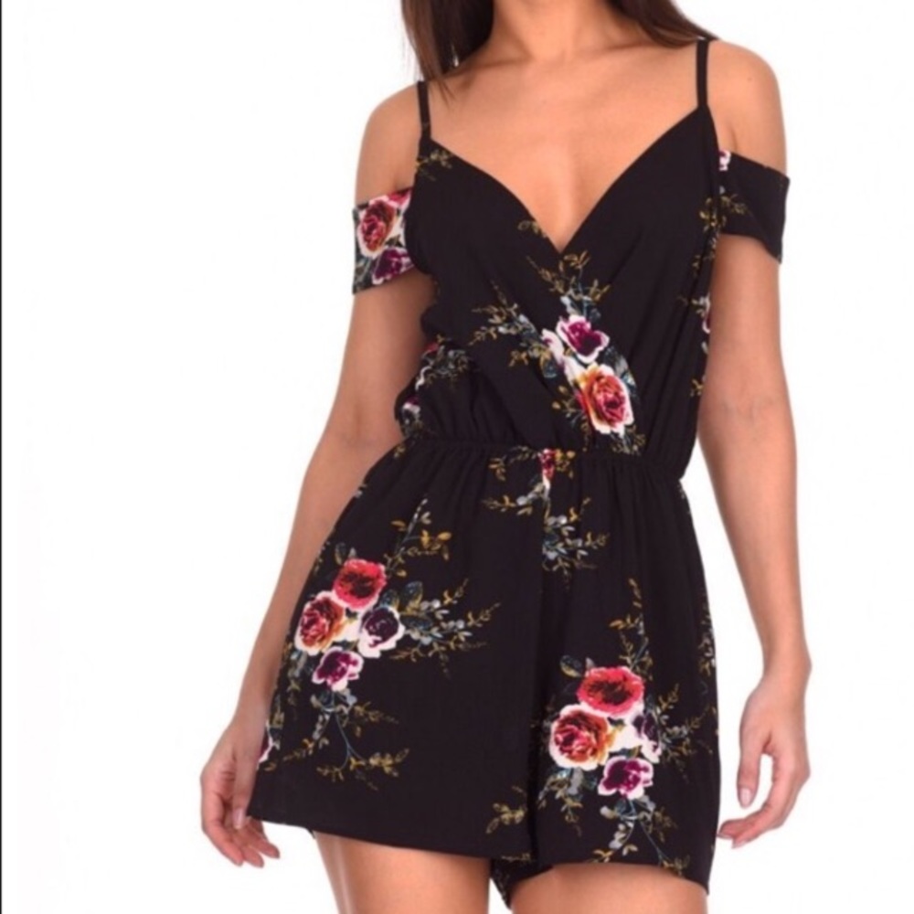 Black Floral Print Romper